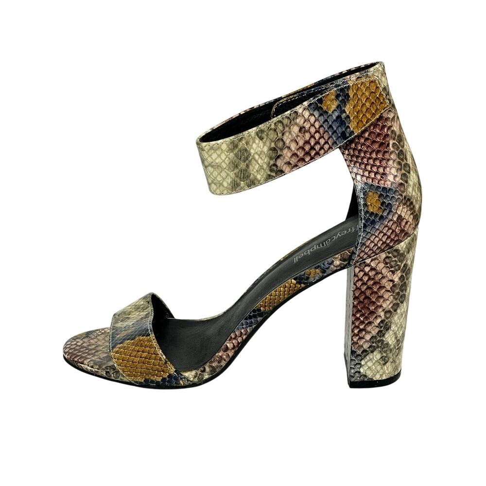 Jeffrey Campbell Lindsay Snakeskin Block Heels Open Toe Strappy Heels Sandals 8